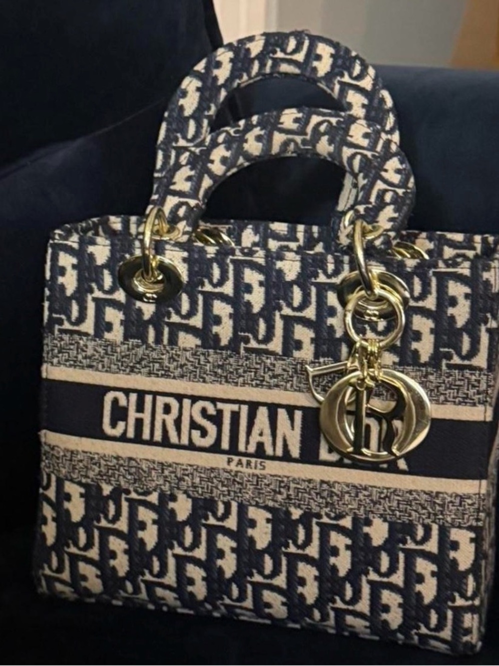 Dior Black and Cream Oblique Logo Tote with Gold Hardware - Picture 2 of 2